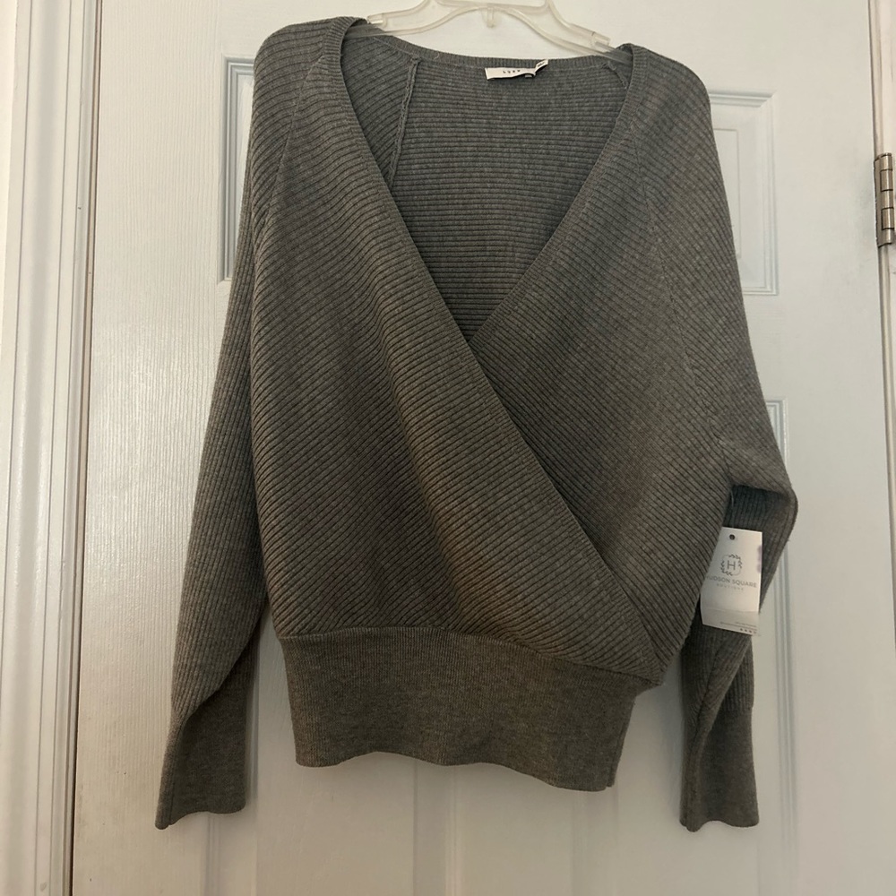 Lush Cozy gray low V sweater